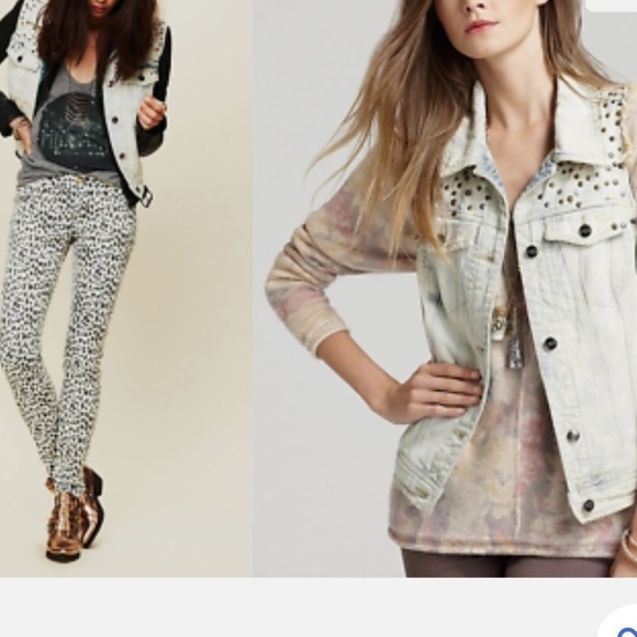 Free People Rare Denim Studded Distressed Vest Coastal Cowgirl Size M Festival - Picture 2 of 8